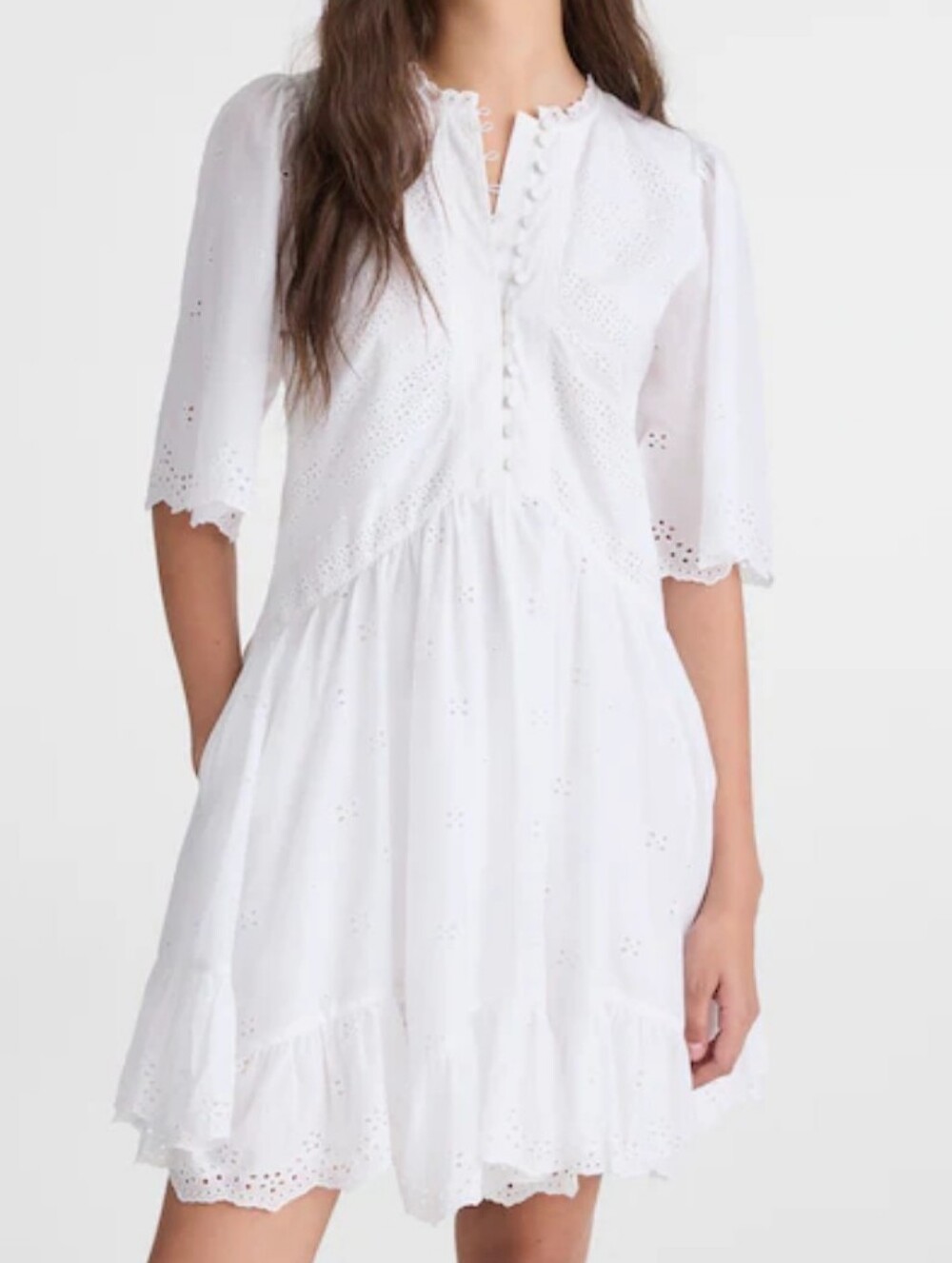 Madewell Eyelet Flutter Sleeve Mini Dress in Cotton